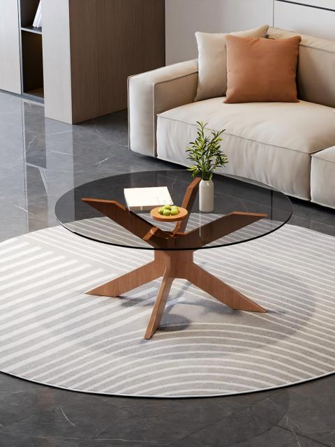 Mid-Century Style Multi-Ply Wood Tempered Glass Table 052 054