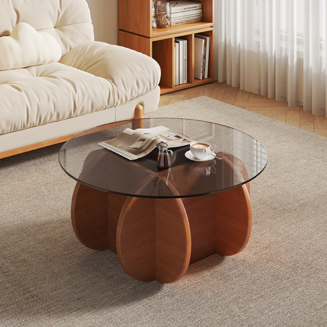 Mid-Century Style Modern Tempered Glass Flower  Coffee Table