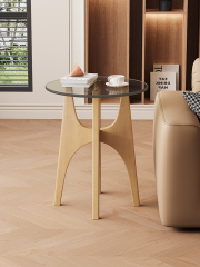 Mid-Century Style Tempered Top Rubberwood Top Multi-Ply Wood Legs Side Table 19