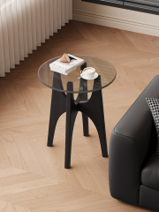 Mid-Century Style Tempered Top Rubberwood Top Multi-Ply Wood Legs Side Table 19