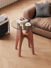 Mid-Century Style Tempered Top Rubberwood Top Multi-Ply Wood Legs Side Table 19