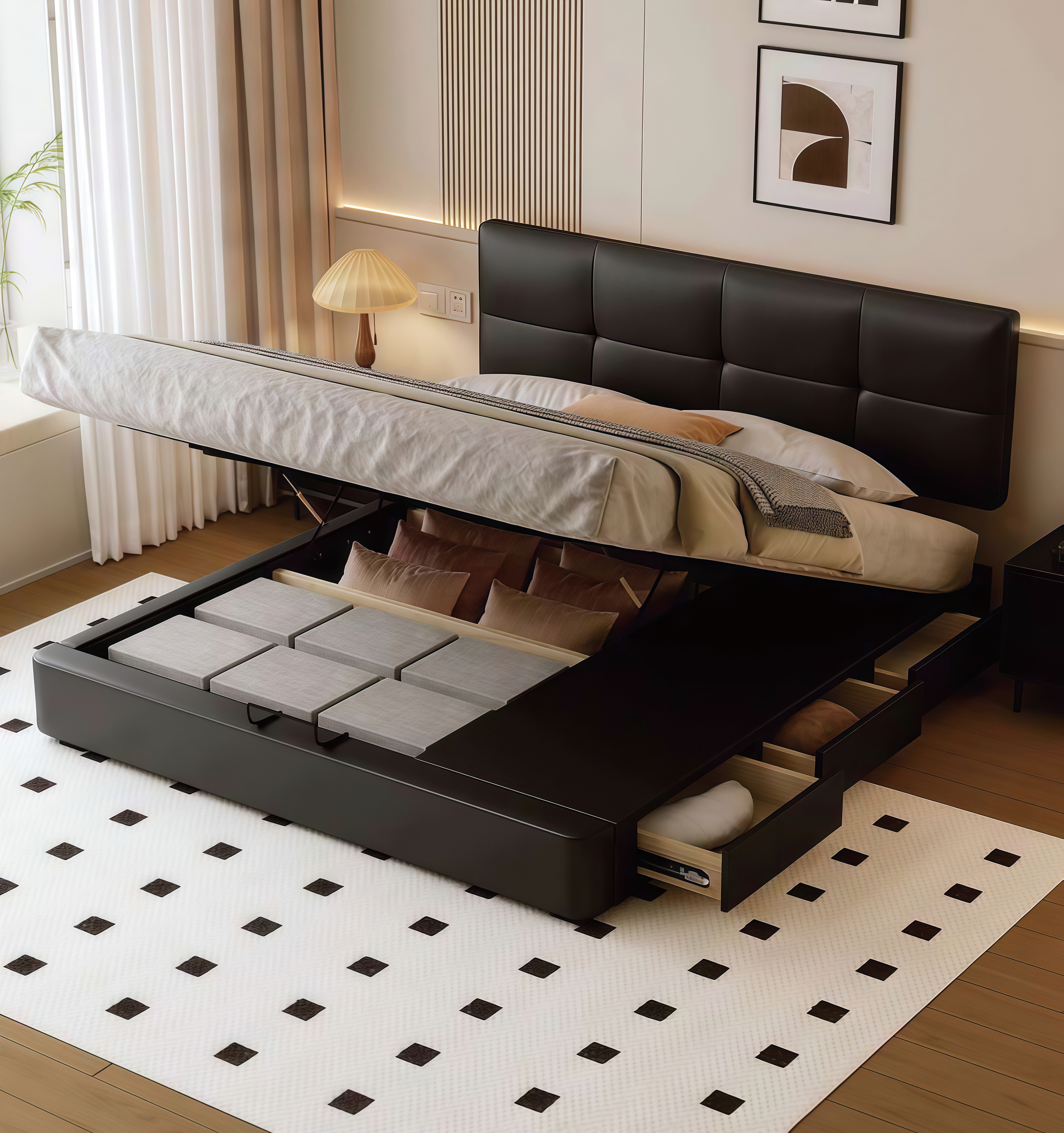 Modern Style Double Beds Wooden Queen Bed Frame Luxury Bed 009