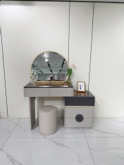 Modern Light Luxury Vanity Set with LED Lighted Mirror and Storage Drawers, Upholstered Stool, Multi-functional Bedroom Dresser for Wholesale