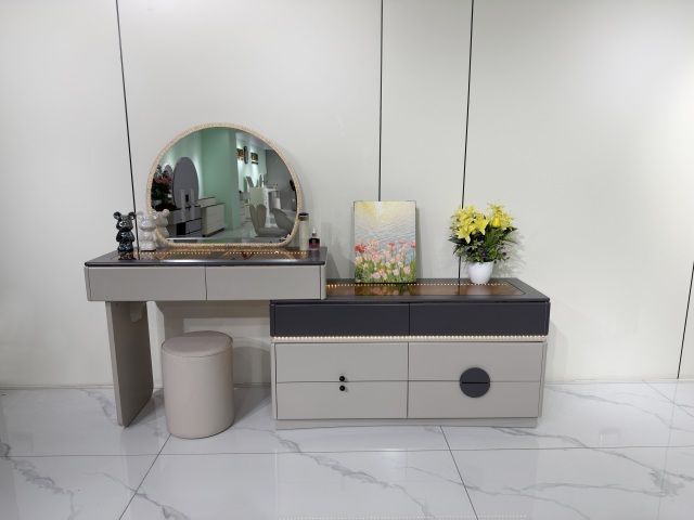 Modern Light Luxury Vanity Set with LED Light, Oval Mirror & 6-Drawer Storage Cabinet - Bedroom Dressing Table with Stool for Wholesale