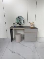 Modern Light Luxury Vanity Set with LED Ambient Light, Round Crystal Mirror & 3-Drawer Storage Cabinet - Bedroom Dressing Table with Stool for Wholesale