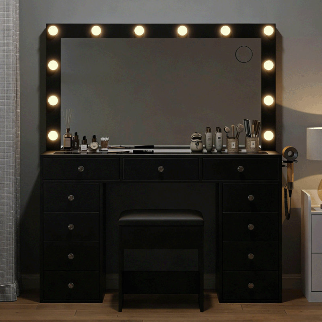 11-Drawer Hollywood Mirror Vanity Table DT001