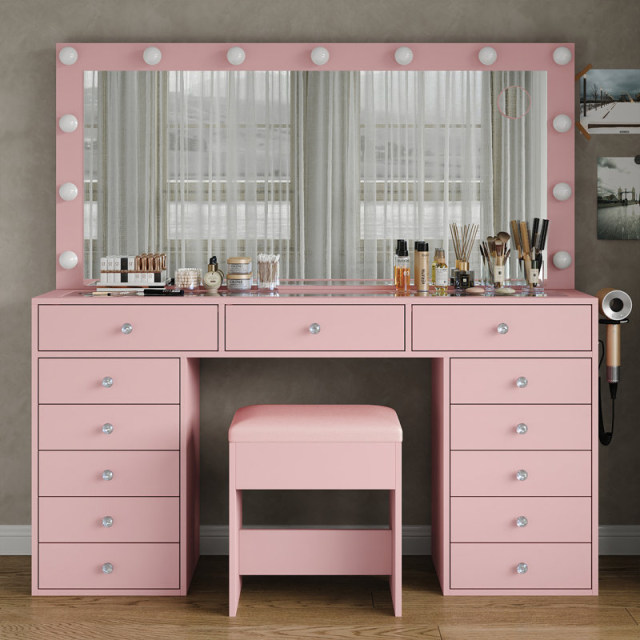 13-Drawer Hollywood Mirror Vanity Table DT002
