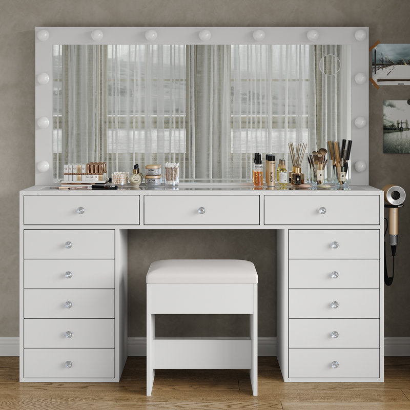 13-Drawer Hollywood Mirror Vanity Table DT002
