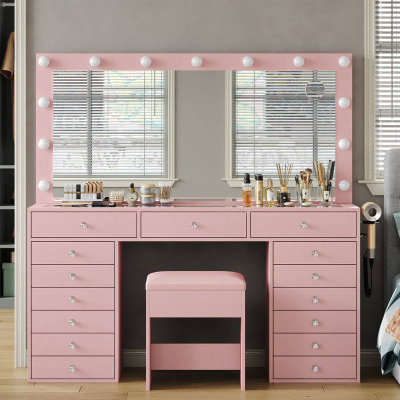 15-Drawer Hollywood Mirror Vanity Table DT003