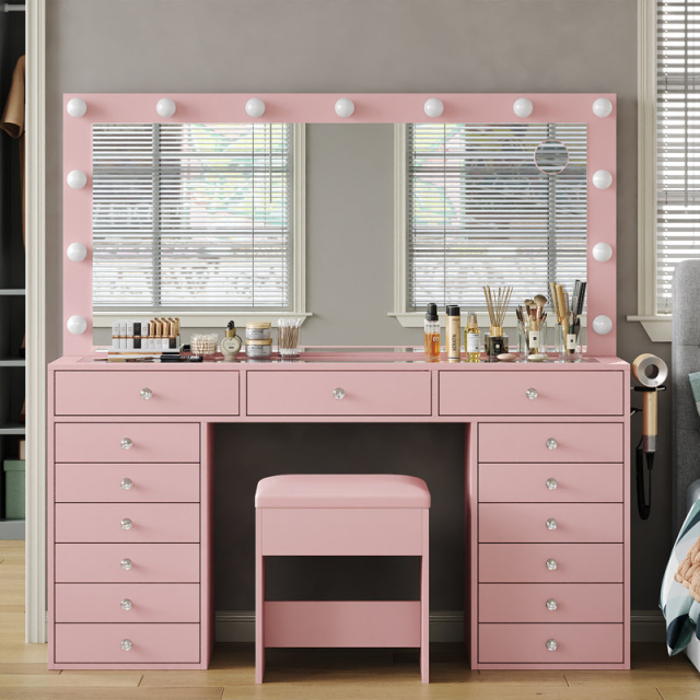 15-Drawer Hollywood Mirror Vanity Table DT003