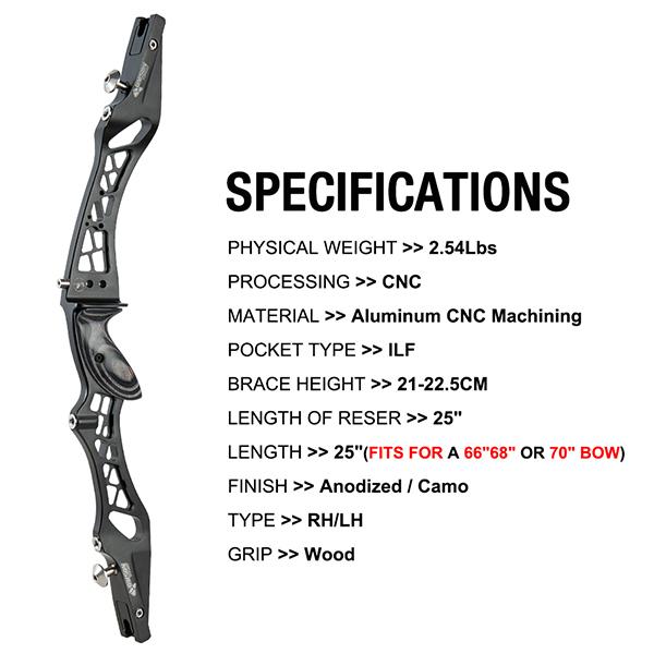 TOPOINT ARCHERY UNISON Aluminum CNC Milling Recurve Bow Riser 25" Targeting Takedown Recurve Bow Riser Right Handed ILF Device for Archery Bow Targeti