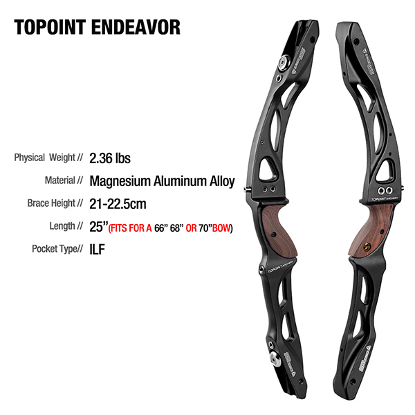 TOPOINT ARCHERY ENDEAVOR 25" Archery Recurve Bow Riser ILF Device Wooden Grip Takedown Bow High Strength Magnesium Alloy Bow Riser For Outdoor Trainin