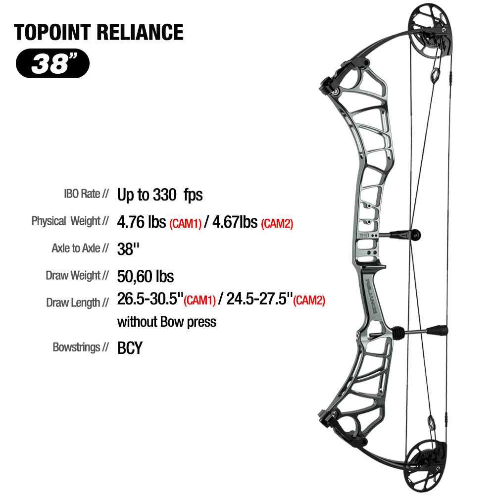 TOPOINT ARCHERY Reliance Target Compound Bow, Axle-Axle 38'',Draw Weright 40-50LB/50-60LB,Draw Length 24.5-27.5''/26.5-30.5''