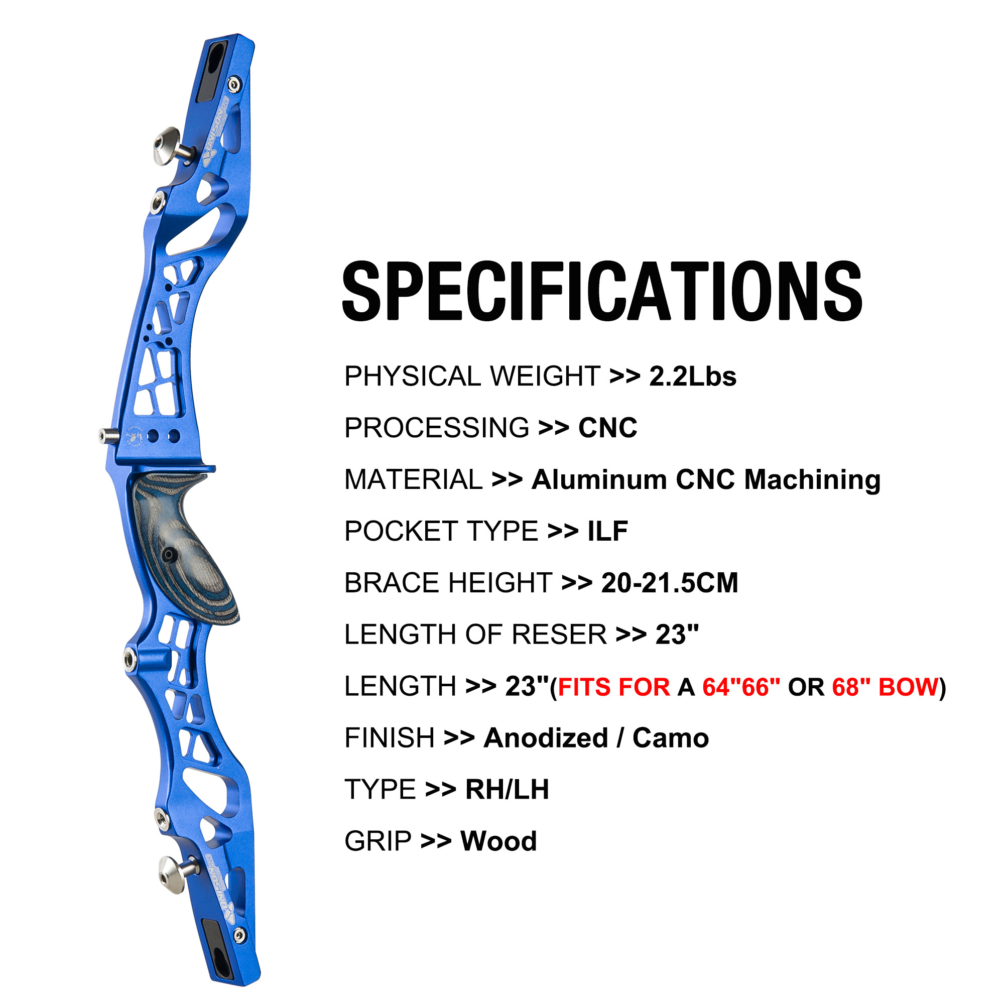TOPOINTARCHERY Unison 23 Inch ILF Recurve Bow for Competition Target Shooting Aluminum CNC Milling Recurve Bow Riser Right Handed ILF Device for Arche