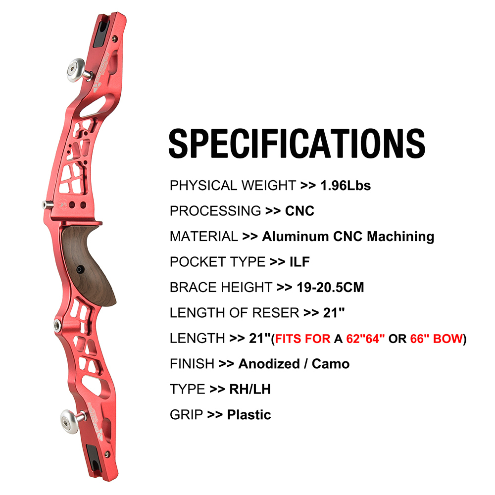 TOPOINTARCHERY UNISON 21 Inch ILF Recurve Bow for Competition Target Shooting Aluminum CNC Milling Recurve Bow Riser Right Handed ILF Device for Arche