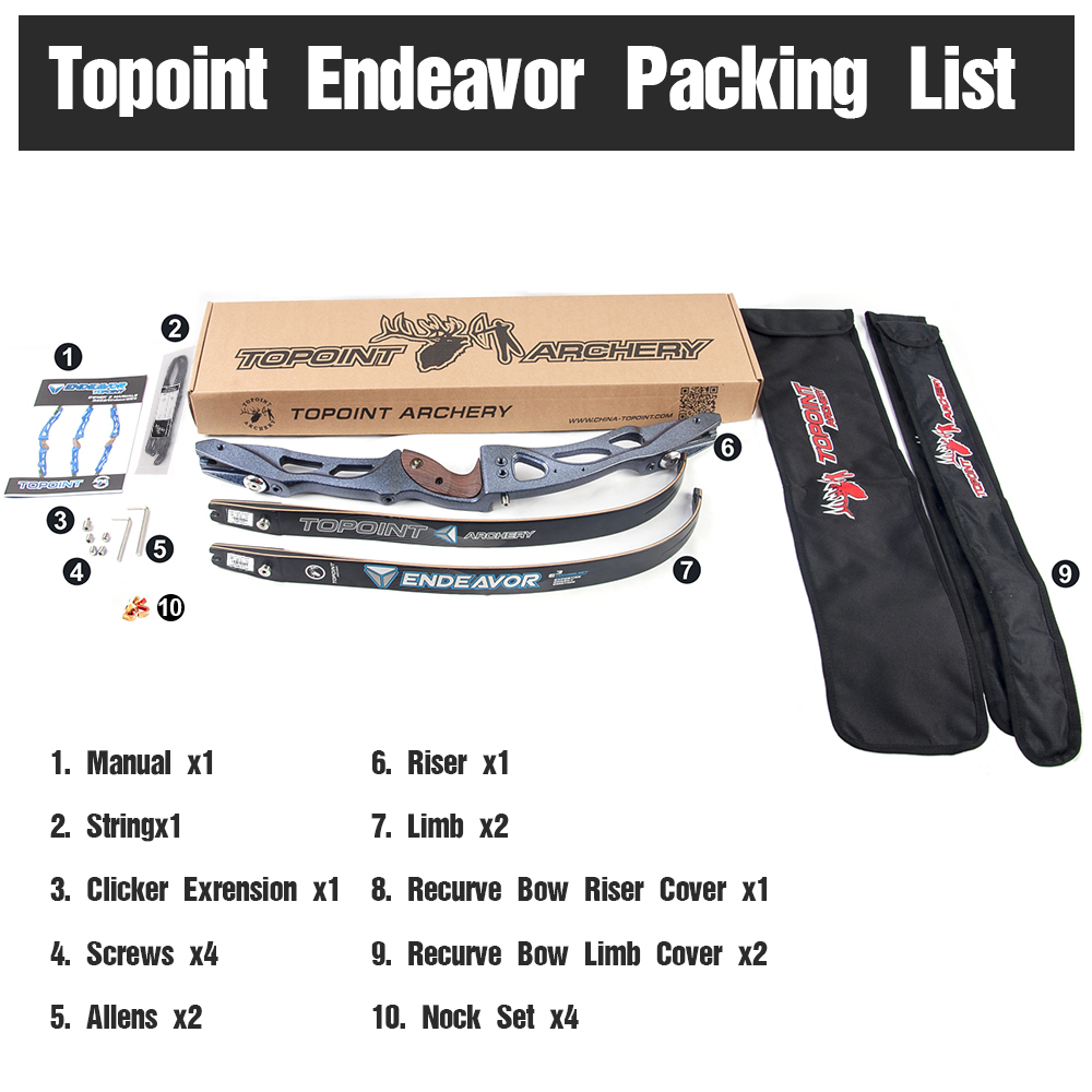 TOPOINT ARCHERY Endeavor Recurve Bow Package Adult Archery Competition Athletic Bow Target Recurve Bow ILF Limbs, String,Right Handed