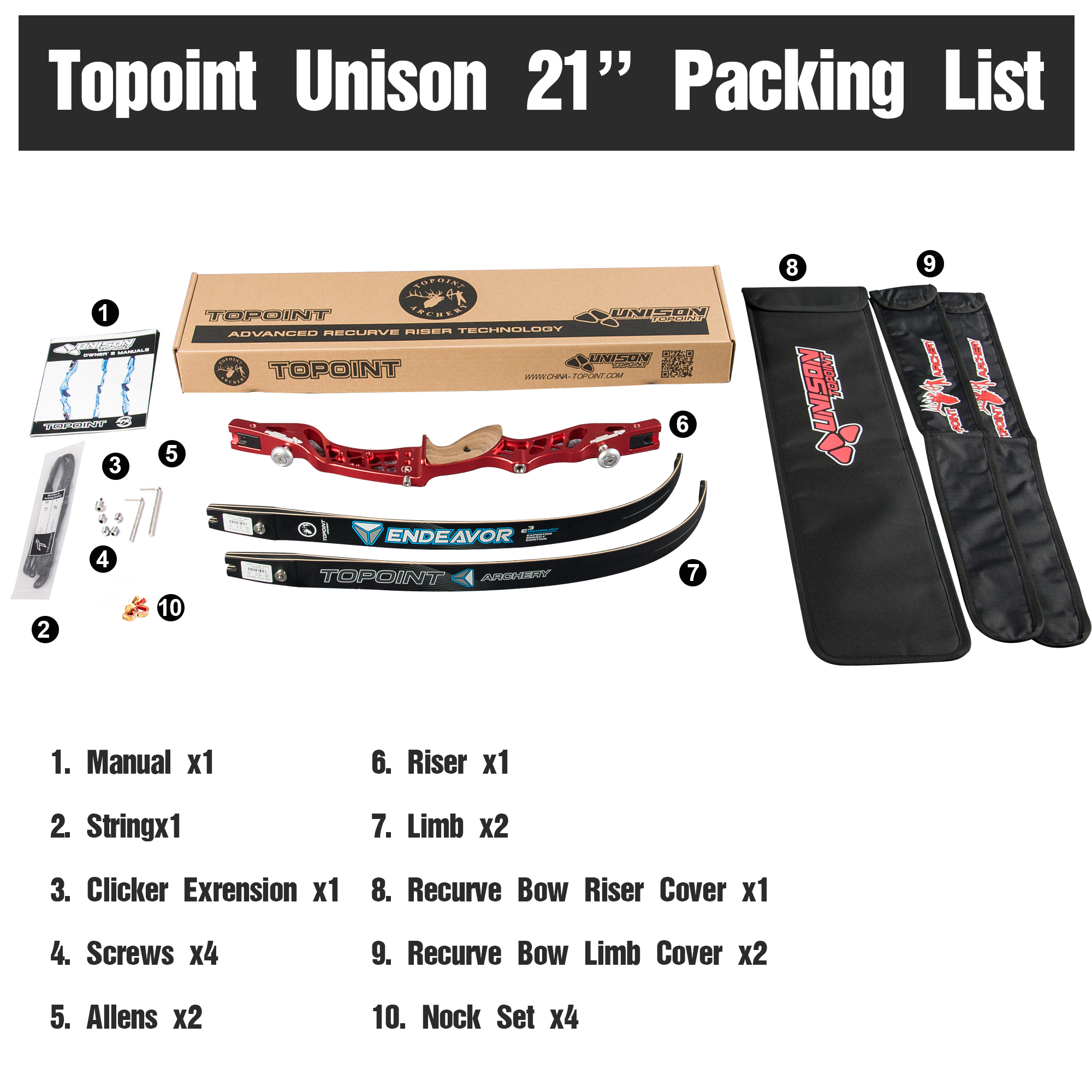 TOPOINT ARCHERY 62" Recurve bow Set Beginners,Youth&Kids,Young Teens Bow,CNC milling Unison 21 Risers and Endeavor 66"/16lbs ILF Limbs,Takedown Recurv