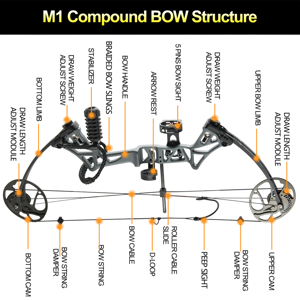 TOPOINT ARCHERY M1 Compound Bow Package , 19"-30" Draw Length,19-70Lbs Draw Weight,320fps IBO LIMBS MADE IN USA