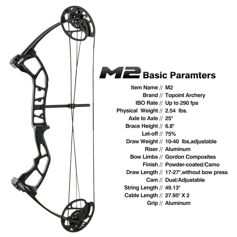 TOPOINT ARCHERY M2 Junior Compound Bow Set Beginners,Youth&Kids Bow Women Bow 17"-27" Draw Length,10-40Lbs Draw Weight,290fps IBO, Limbs Made in USA,B
