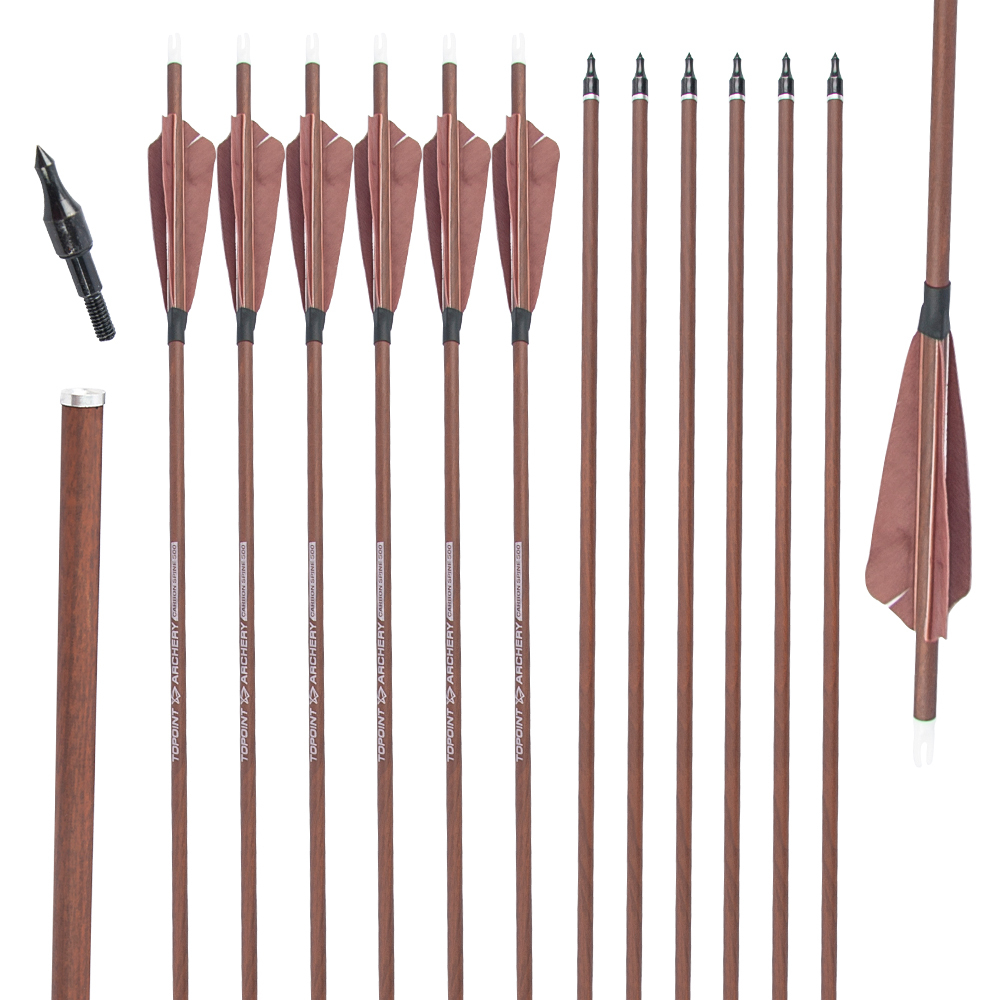 TOPOINT ARCHERY Turkey Feather Wooden Camo Arrows 31 inch