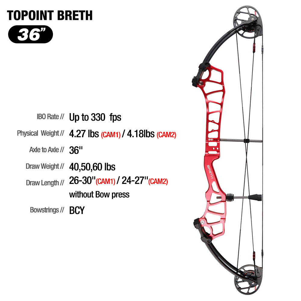 TOPOINT ARCHERY Breth 36 Teenager Target Compound Bow, Axle-Axle 36'',DW30-40/40-50LB/50-60LB,DL24-27''/26-30''