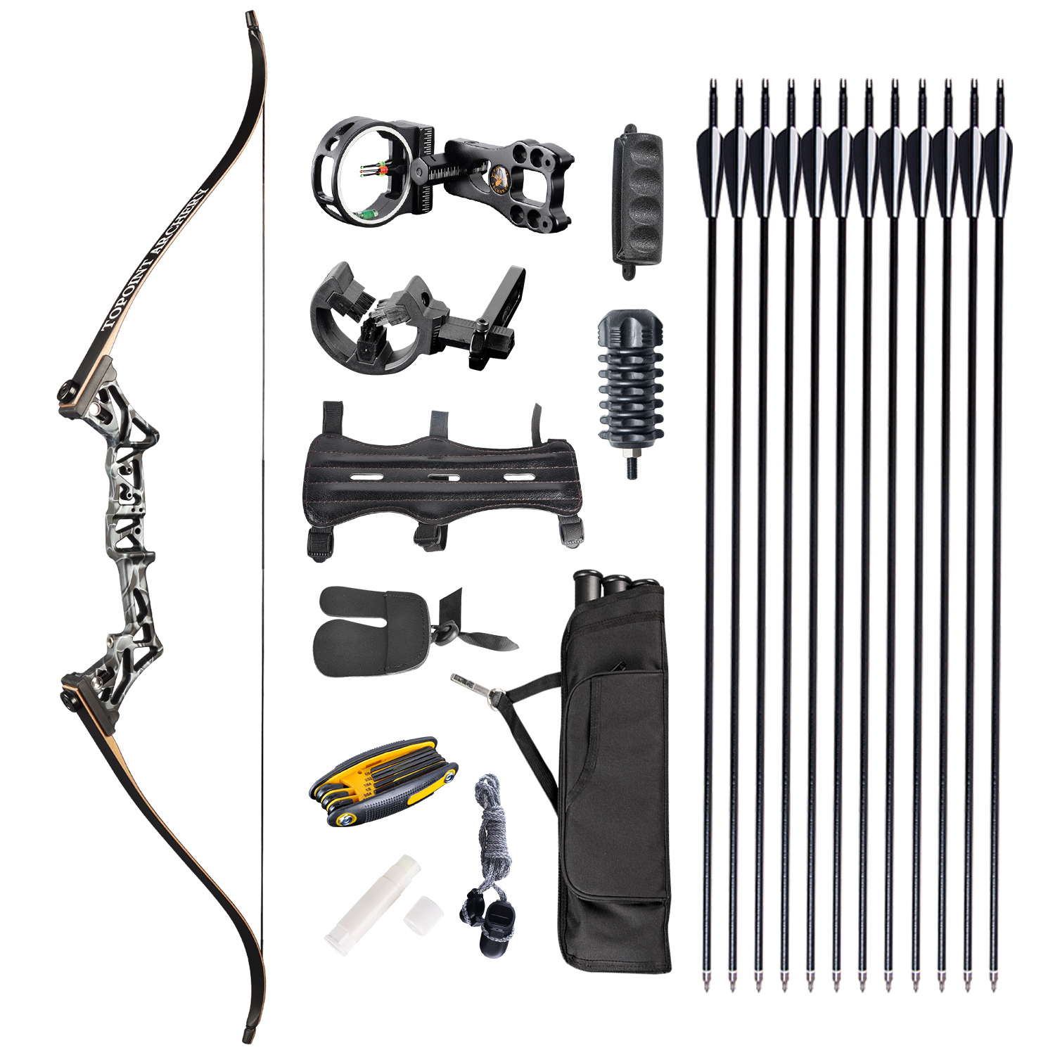 TOPOINT ARCHERY R3 Hunting Recurve Bow and Arrows for Adults,Takedown Recurve Bow Package,Ready to Shoot Archery Kit,40lbs,45lbs,50lbs / Black,Ghost,C
