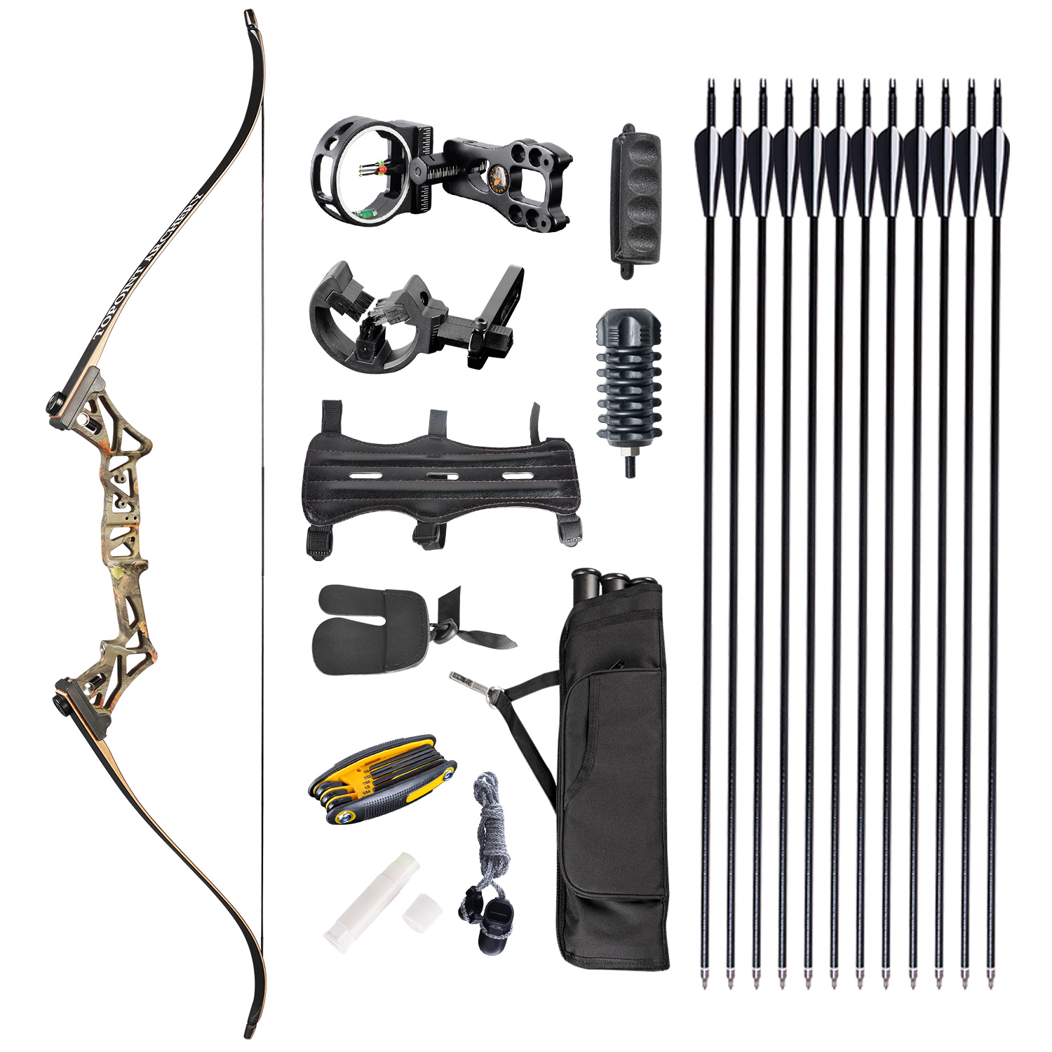 TOPOINT ARCHERY R3 Hunting Recurve Bow and Arrows for Adults,Takedown Recurve Bow Package,Ready to Shoot Archery Kit,40lbs,45lbs,50lbs / Black,Ghost,C