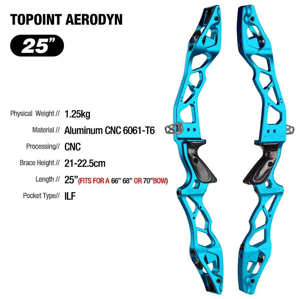 TOPOINT ARCHERY AERODYN 25" ILF Device Recurve Bow Riser Aluminum Alloy CNC 6061 RH / LH for Outdoor Archery Shooting