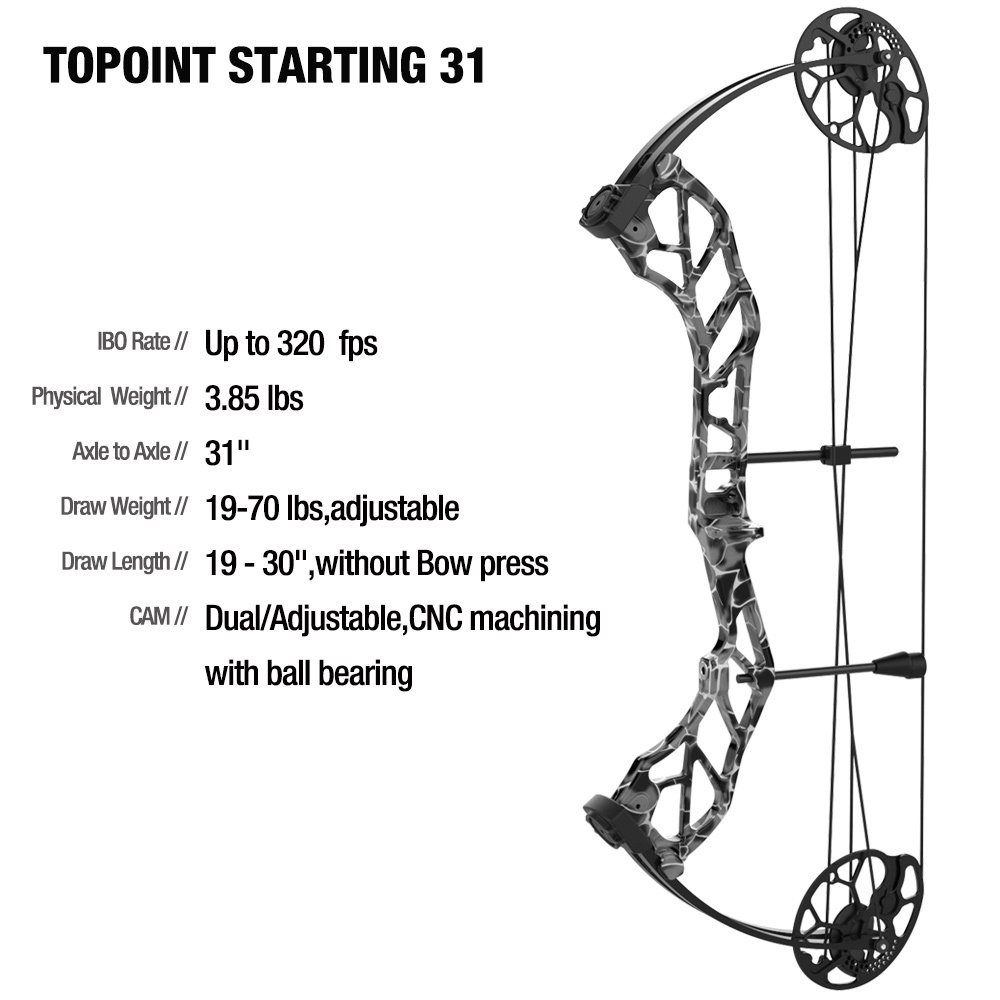 TOPOINT ARCHERY Starting 31 Hunting Compound Bow Only for Beginner&Intermediate Archers Archery Equipment DW:19-70LB, DL19-30"