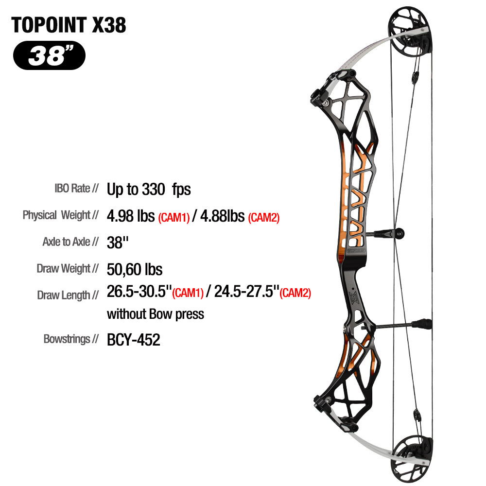 TOPOINT X 38 Target Compound Bow, Axle-Axle 38'',Draw Weright 40-50LB/50-60LB,Draw Length 24.5-27.5" / 26.5-30.5" Archery Bow