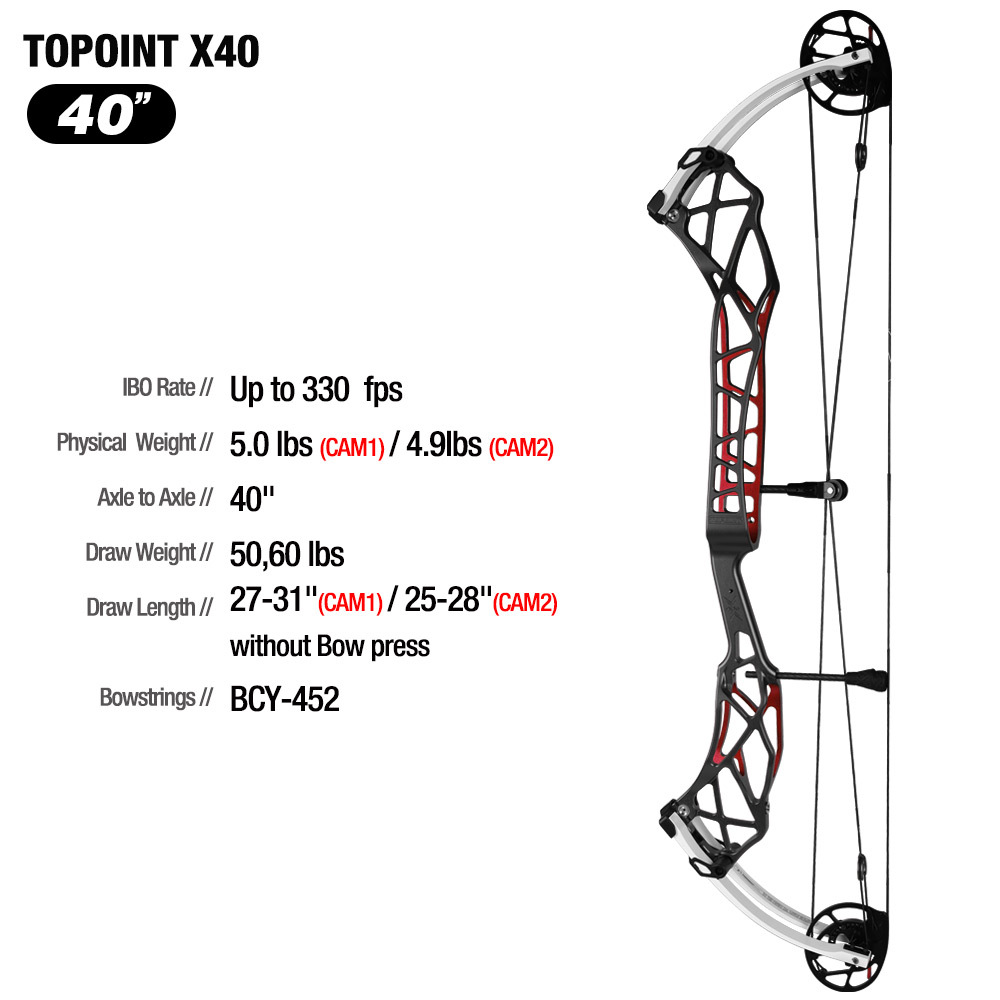 TOPOINT X 40 Target Compound Bow, Axle-Axle 40'',Draw Weright 40-50LB/50-60LB,Draw Length 25-28"  / 27-31"
