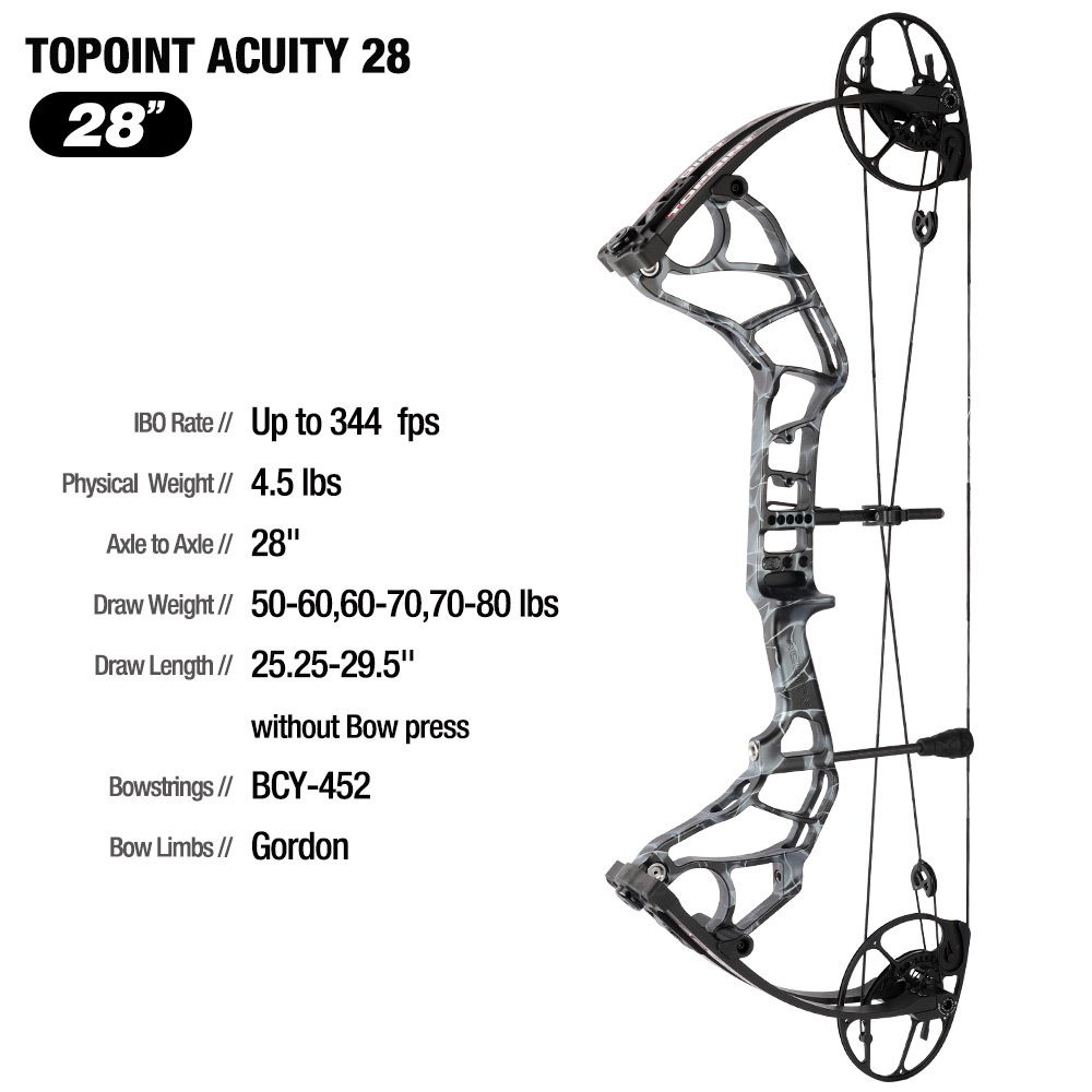 TOPOINT ARCHERY Acuity 28 Compound Bow Hunting Bow CNC Milling Riser USA Gordon Composites Limb BCY String Archery Bow CAM sets move adjustment system