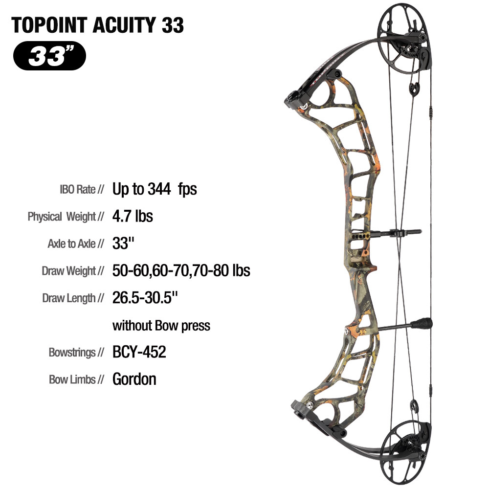 TOPOINT ARCHERY Acuity 33 Compound Bow CNC Milling Riser USA Gordon Composites Limb BCY String Archery Bow Hunting Bow CAM sets move adjustment system