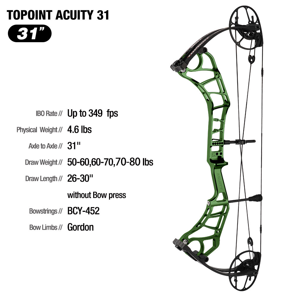 TOPOINT ARCHERY Acuity 31 Compound Bow Hunting Bow CNC Milling Riser USA Gordon Composites Limb Archery Bow CAM sets move adjustment  system