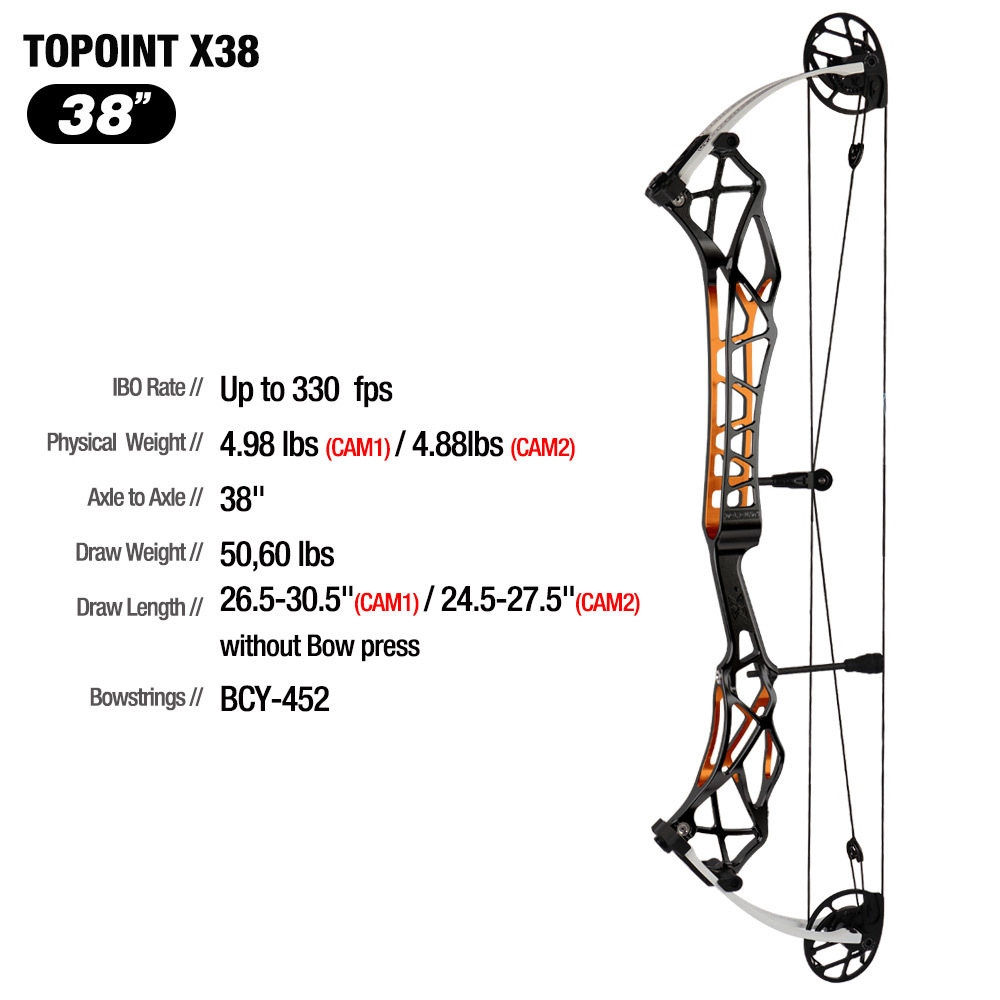Topoint X 38 Target Compound Bow, with cam move system  Axle-Axle 38'',Draw Weright 40-50LB/50-60LB,Draw Length 25-28" / 27-31"