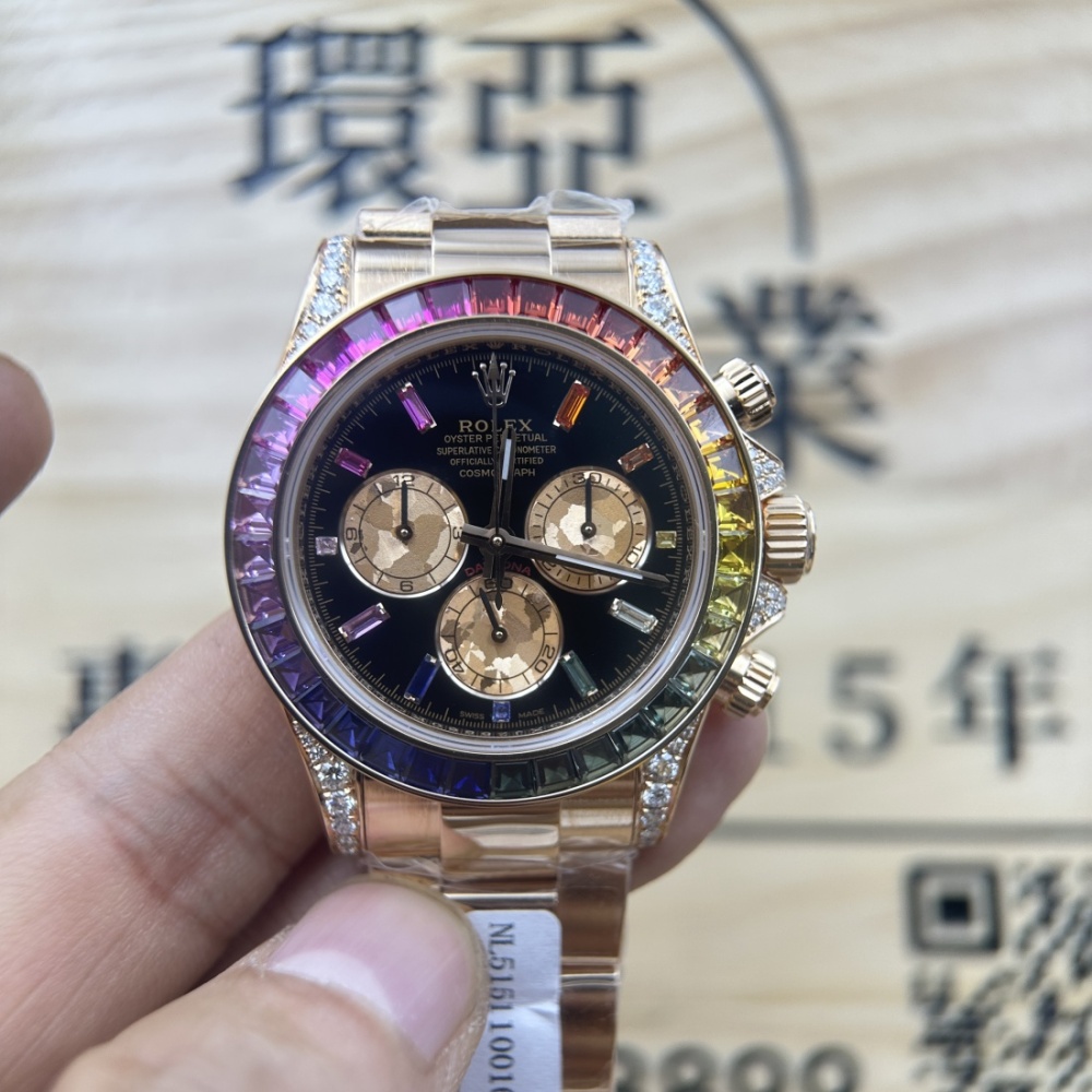 環亞 高端改裝 ROLEX DAYTONA 勞力士 迪通拿 彩虹迪 116598 RBOW 包金 方T鉆 南非鉆 代用盤 代用針 包金 4130機芯