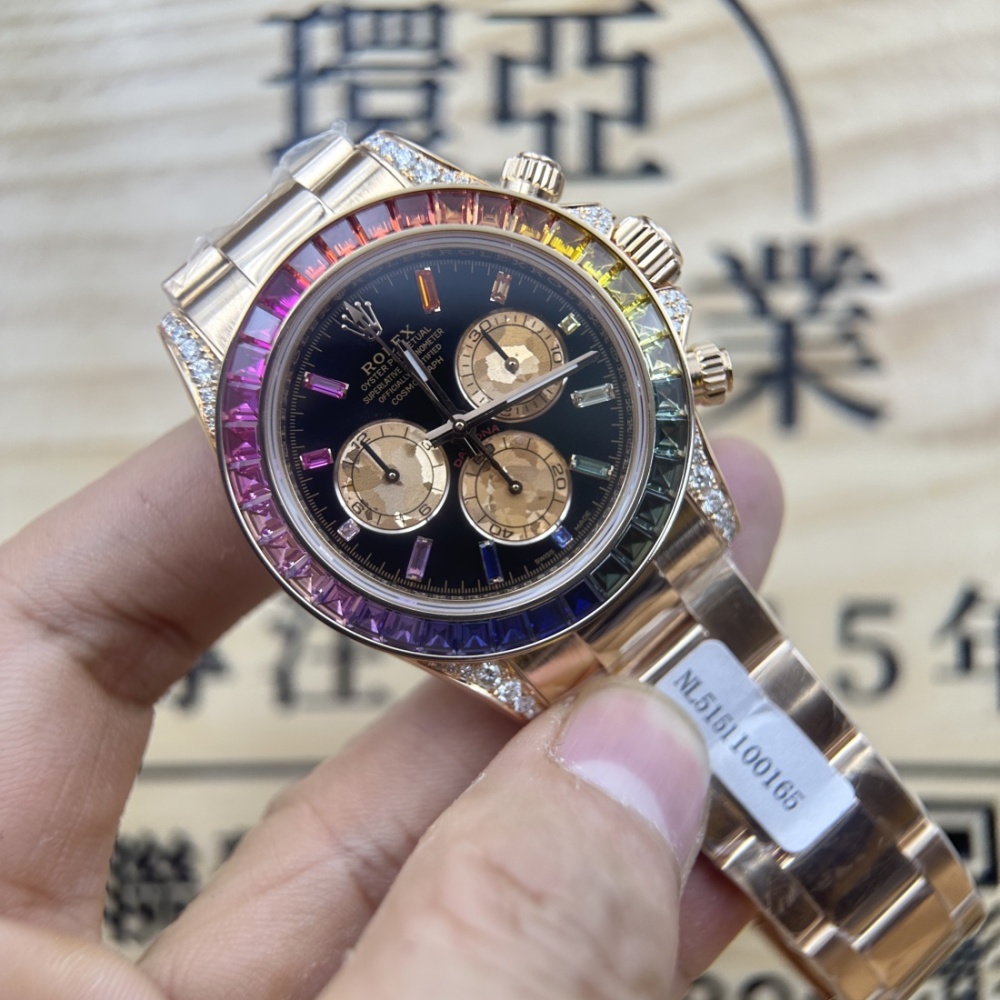 環亞 高端改裝 ROLEX DAYTONA 勞力士 迪通拿 彩虹迪 116598 RBOW 包金 方T鉆 南非鉆 代用盤 代用針 包金 4130機芯