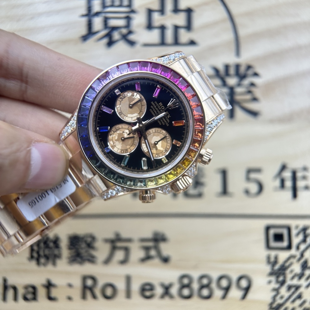 環亞 高端改裝 ROLEX DAYTONA 勞力士 迪通拿 彩虹迪 116598 RBOW 包金 方T鉆 南非鉆 代用盤 代用針 包金 4130機芯