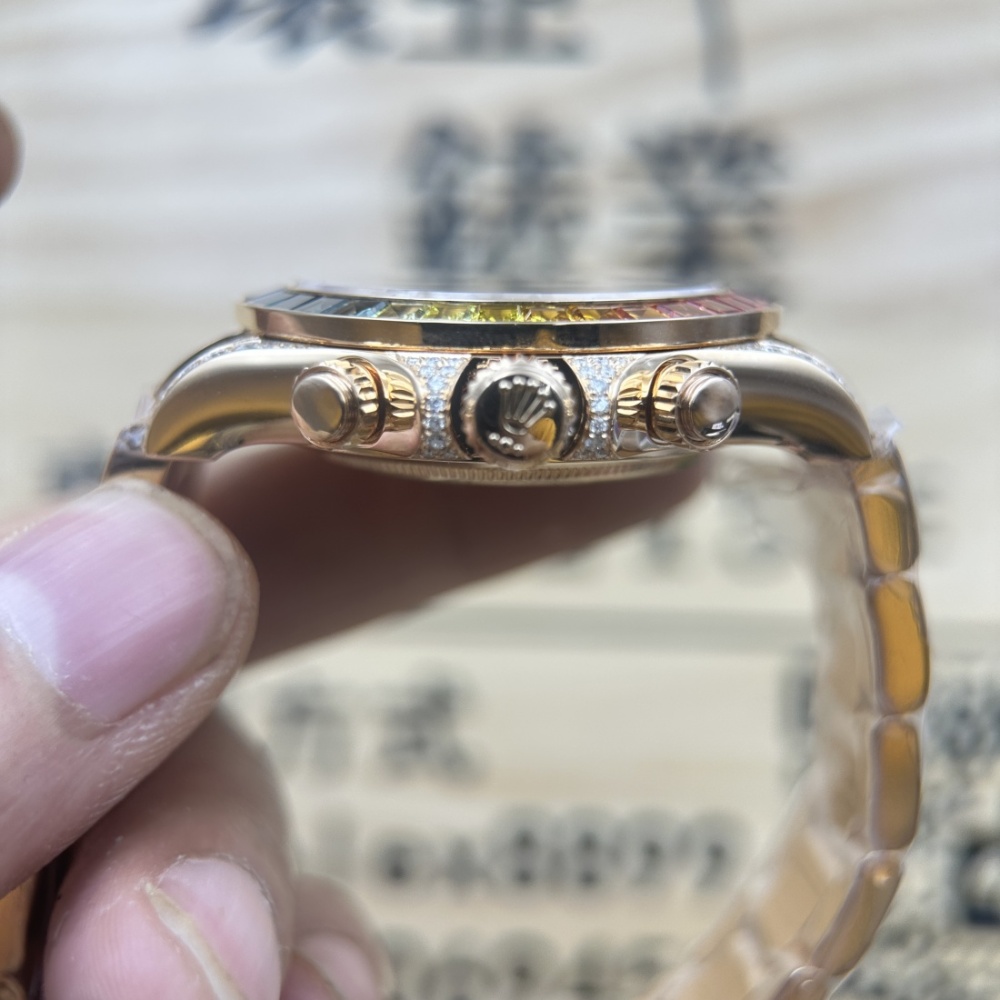 環亞 高端改裝 ROLEX DAYTONA 勞力士 迪通拿 彩虹迪 116598 RBOW 包金 方T鉆 南非鉆 代用盤 代用針 包金 4130機芯