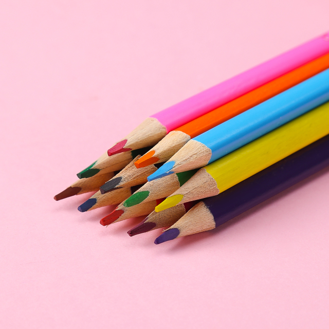 Muhui - Poste hexagonal de 12 colores de madera de álamo para niños, escritura y pintura, color plomo, cuatro cajas de colores de dibujos animados