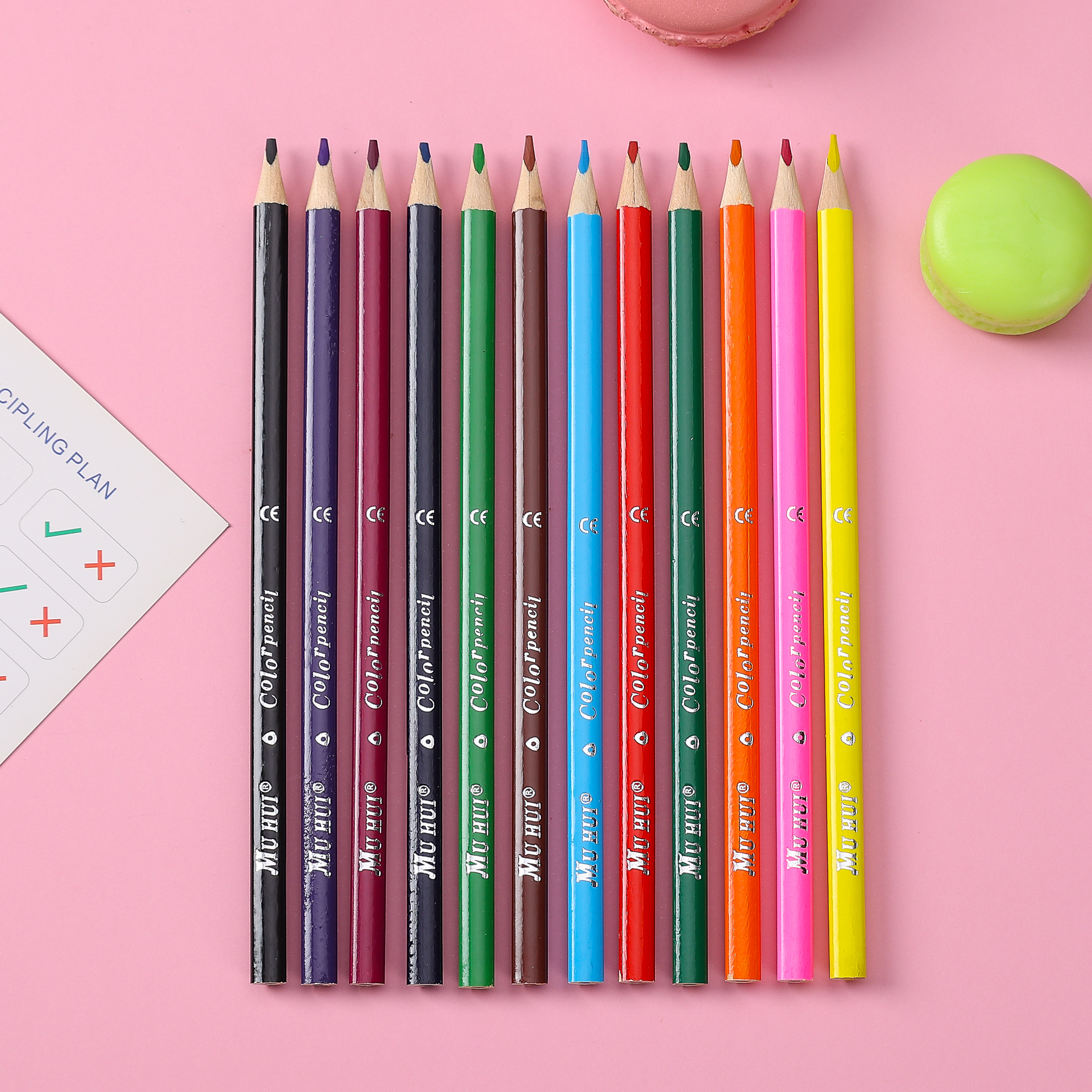 Muhui 12 color hexagonal pole poplar wood children's writing and painting color lead four cartoon color box packaging