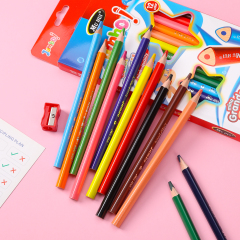 慕慧12色粗三角杆软木5.0mm铅芯铅笔盒包装，适用于儿童书写和绘画