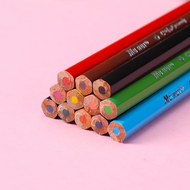Poste hexagonal de 12 colores Muhui, madera suavizada, núcleo avanzado, escritura y pintura para niños, color plomo, cuatro cajas de colores de dibujos animados