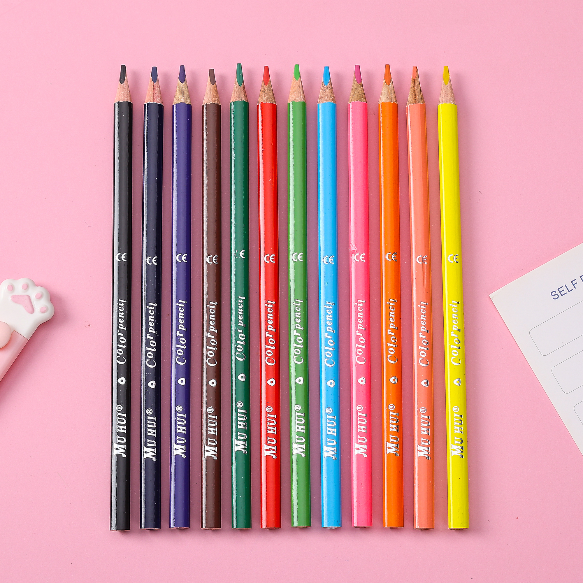 Muhui 12 color triangular pole softened wood advanced core children's writing and painting color lead cartoon animal color box packaging