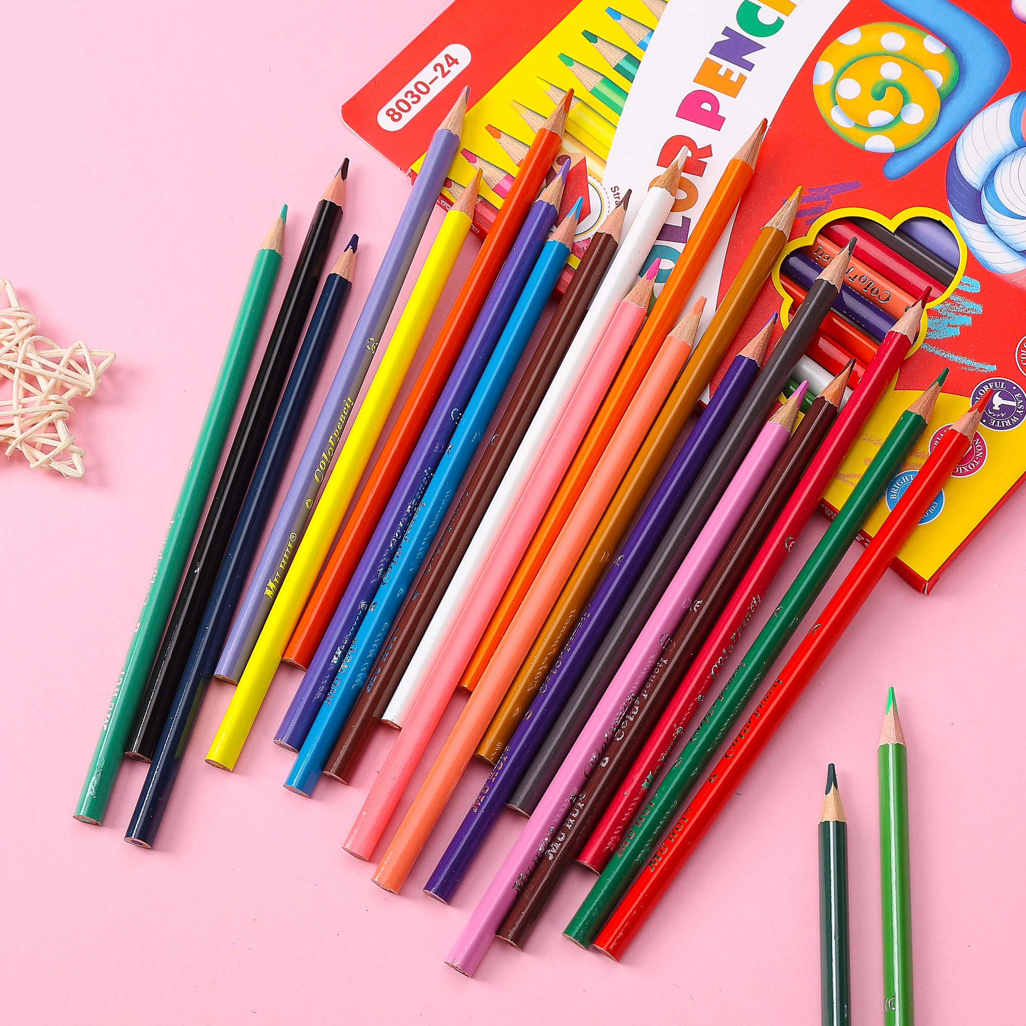 Muhui 24 color triangular pole softened wood advanced core children's writing and painting color lead cartoon animal color box packaging