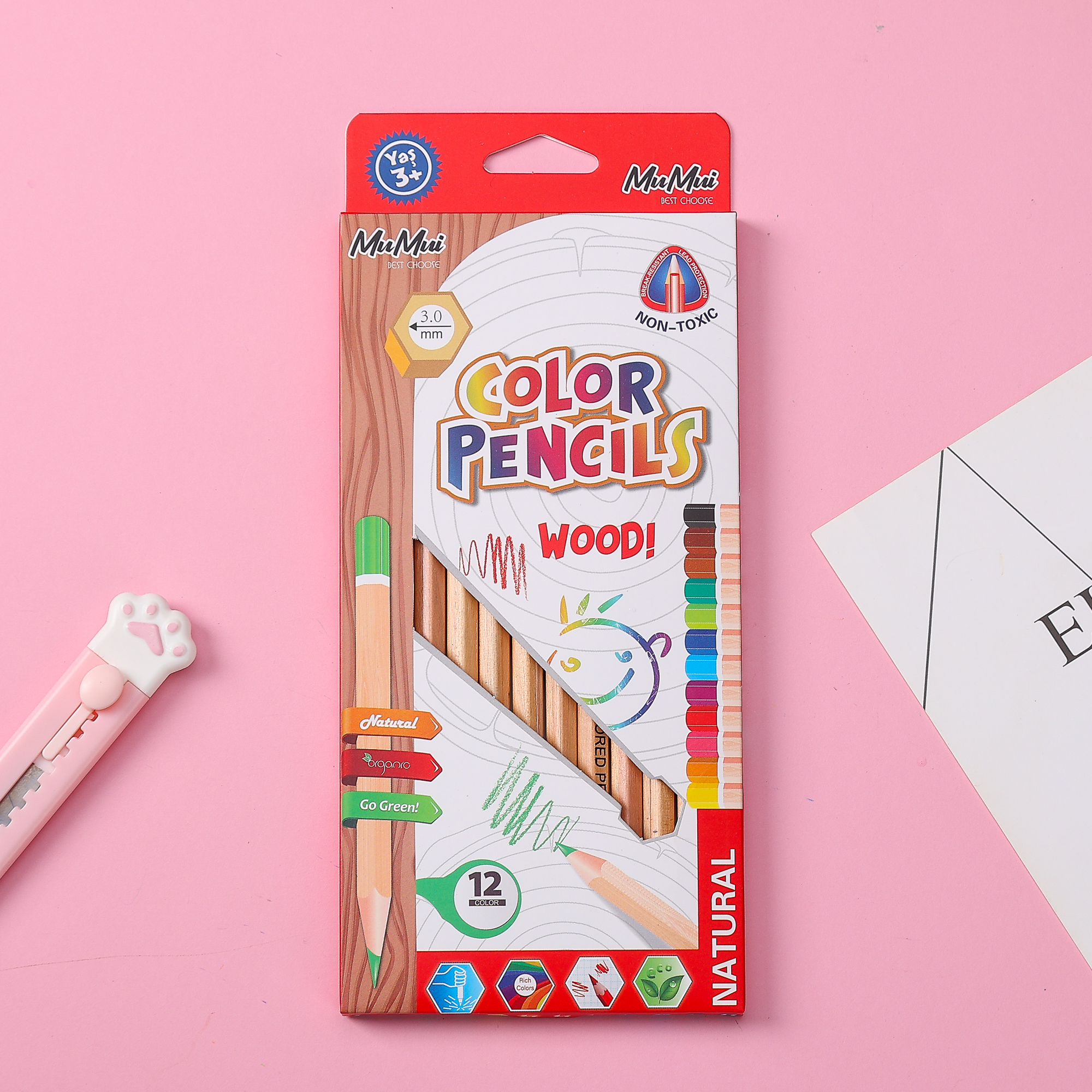 Muhui 12 color hexagonal pole softened wood premium core natural wood color children's writing painting color lead