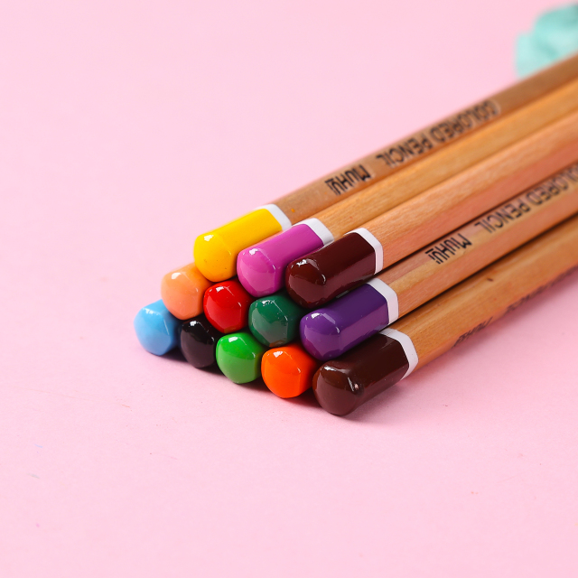 慕慧12色六角杆软木优质芯天然木色儿童书写绘画彩铅