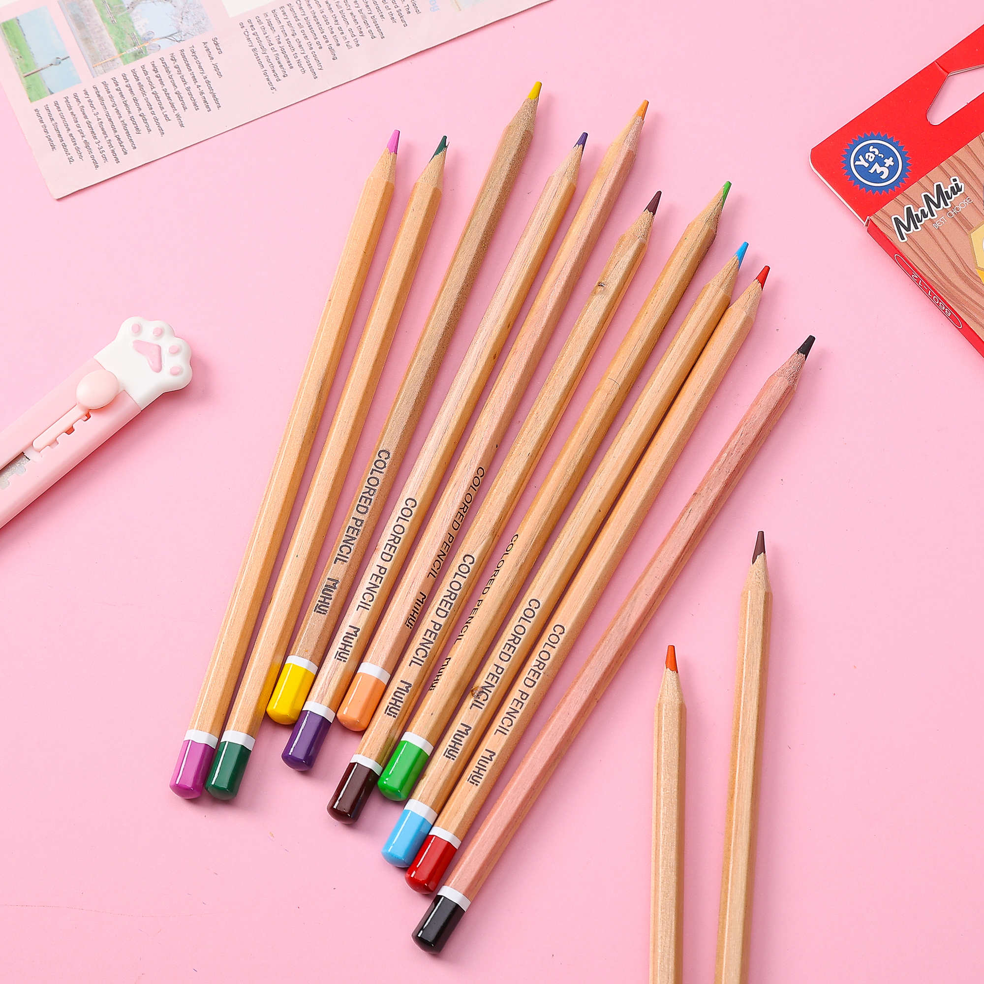 Muhui 12 color hexagonal pole softened wood premium core natural wood color children's writing painting color lead