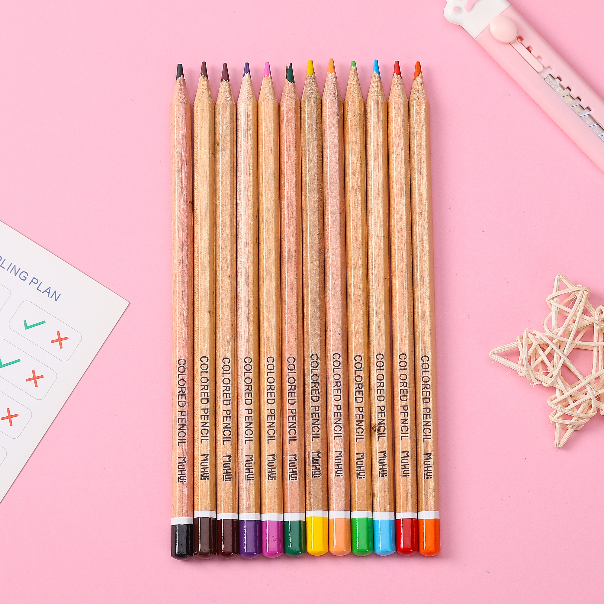 Muhui 12 color hexagonal pole softened wood premium core natural wood color children's writing painting color lead