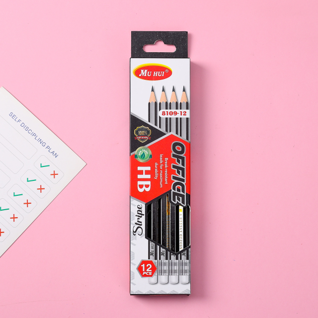 Muhui HB 软木六角杆拉皮头铅笔 12 个纸盒